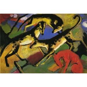   Made Oil Reproduction   Franz Marc   24 x 16 inches   Playing Dogs