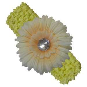  Yellow Crochet Headband with a Cream Daisy Flower