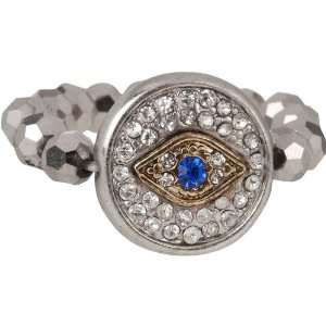  Pave Rhinestone Evil Eye Flip Ring with Hematite Crystal 