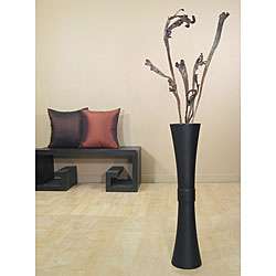 Black Fluted Floor Vase with Japanese Fantail  