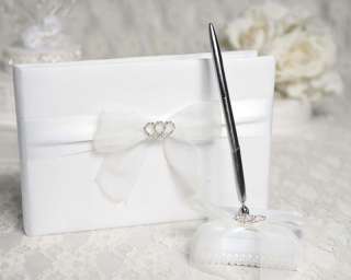 Rhinestone Heart Hearts Wedding Guest Book and Pen Set  
