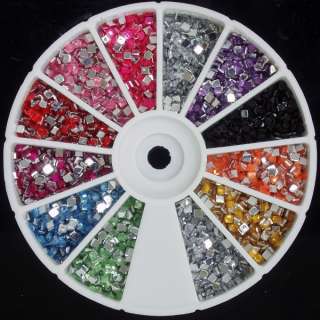 2400 Boxy Rhinestones Gems 12 Color Nail Art Design Wheel 2   3 mm 