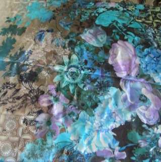 100% pure silk floral satin chiffon by YD    color blue  