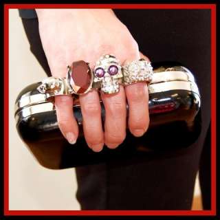Skull Brass Knuckle Ring Purple Jewelled Jeweled Clutch Purse Handbag 