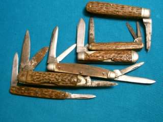 LOT 7 WADSWORTH GERMAN STAG BONE KNIFE KNIVES FOLDING POCKET PENKNIFE 