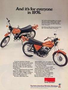 1976 Harley Davidson SS & SXT 125 Motorcycle Original Color Ad  