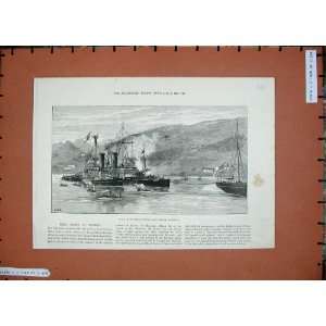    1893 War Ship H.M.S Howe Towed Ferrol Harbour Boats