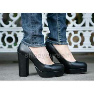 Women High Thick Heel Platform Pumps Shoes Beige #498  