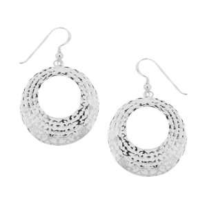   Floral Design Polished Graduated Open Circle Drop French Wire Earrings