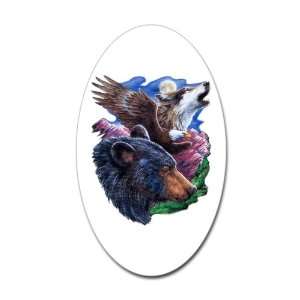  Sticker (Oval) Bear Bald Eagle and Wolf 