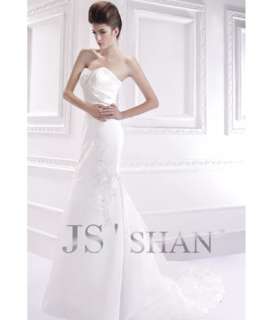 SALE White Embroidery Satin Strapless Mermaid Bridal Gown Wedding 