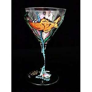  Fantasy Fish Design   Hand Painted   Martini Glass   7.5 