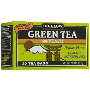Bigelow Green Tea w/ Peach Tea Bags, 20 ct, 3 pk  Grocery 