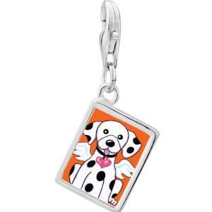   Sterling Silver Dalmatian Dog From Heaven Photo Rectangle Frame Charm
