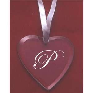  Glass Heart Ornament with the Letter P 