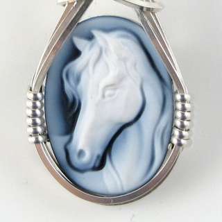Fine Horse Agate Cameo Pendant Sterling Silver Jewelry  
