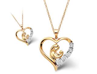 Mother and Baby Diamond & 10k Yellow Gold Heart Pendant  