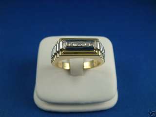 HANDSOME 14K TWO TONE GOLD AND DIAMONDS MENS RING  