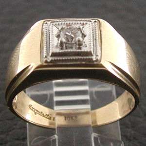   Yellow Gold Mens Artistic Square Diamond Solitaire Band Ring  
