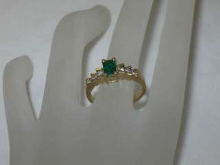 Beautiful 14K Yellow Gold Diamonds & Emerald Ring 6.75  
