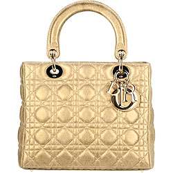 Lady Dior Metallic Gold Classic Small Tote Bag  