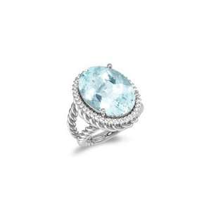  0.40 Cts Diamond & 10.31 Cts Aquamarine Ring in 14K White 