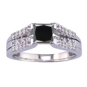  1.20 CT Black Diamond Engagement Ring 14K White Gold In 