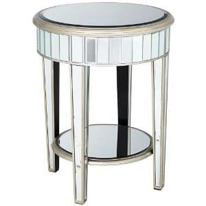  Mirrored Silver and Black Round End Table