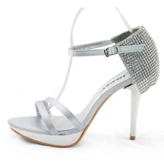 Womens white satin beads wedding dress peep toe platform heels shoes 