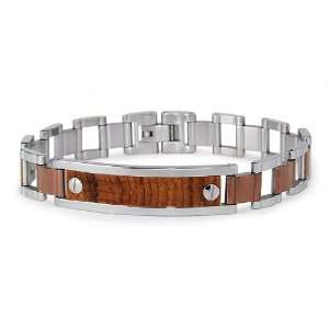  Stainless Steel Wood ID Bracelet 8.25 Jewelry