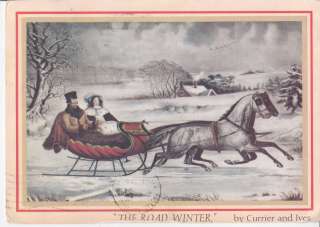 CIRCA 1970 CURRIER AND IVES THE ROAD WINTER CUTTER SLEIGH SLED HORSE 