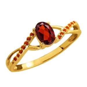  0.63 Ct Oval Red Garnet and Cognac Red Diamond 14k Yellow 