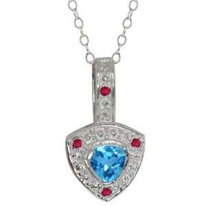  0.61 Ct Trillion Swiss Blue Topaz and Red Garnet Sterling 