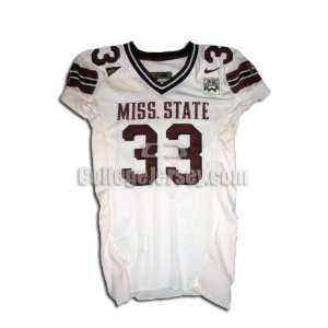 White No. 33 Game Used Mississippi State Nike Football Jersey (SIZE 48 