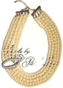   NECKLACE Glass Pearls Multi Strand Crystal Elegant NEW $142  