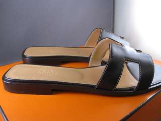 Auth HERMES Oran Moka Chocolate Sandle Mules Shoes 38  