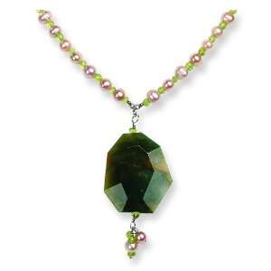    Sterling Silver Pink Cultured Pearl/Peridot/Agate Necklace Jewelry