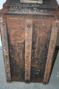 Antique Wooden Dome Top Steamer Trunk Chest  