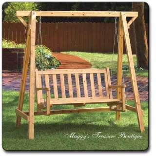 Rustic garden swing is perfect for porch or patio; comfy bench is 