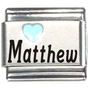  Matthew Light Blue Heart Laser Name Italian Charm Link 