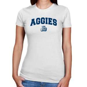  NCAA Utah State Aggies Ladies White Logo Arch Slim Fit T 