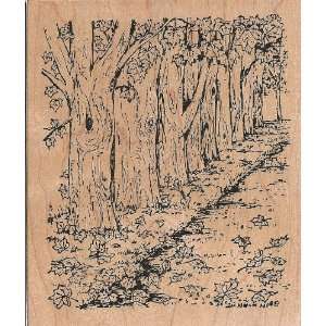  Row of Autumn Trees Wood Mounted Rubber Stamp (P6735 