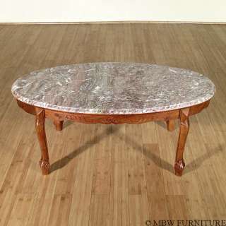 Light Walnut/Pink Marble Chippendale Coffee Table  