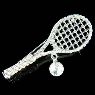   Austrian Crystal ~Tennis Racket~ Racquet Ball Player Pin Brooch Xmas