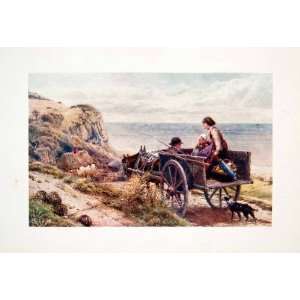  1906 Color Print Myles Birket Foster Horse Wagon Cart Sea Dog 
