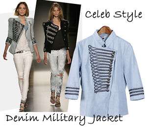 Runway Style Military Double Breasted Denim Jacket  