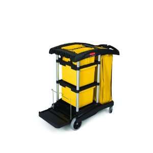  Housekeeping Cart with Yellow Bins and Zippered Yellow Vinyl Bag 
