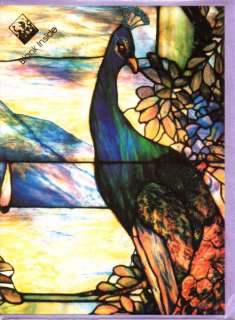 LOUIS COMFORT Peacock Art Nouveau Greeting Cards Glittery Leaded Glass 