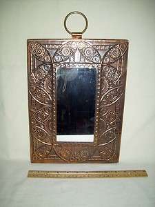 Decritive Copper Frame Wall Mirror with Large Brass Hanging Ring 
