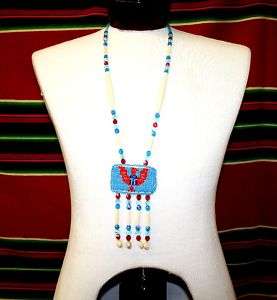 BEADED EAGLE DESIGN NATIVE AMERICAN NECKLACE & EARRINGS  